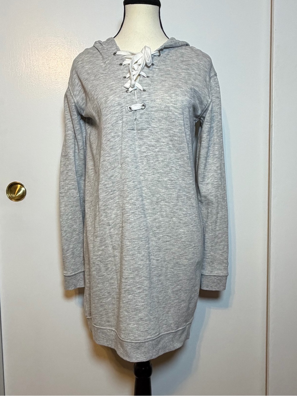 Garage women’s size small Lace-Up Hooded Sweatshirt Dress - Light Gray
